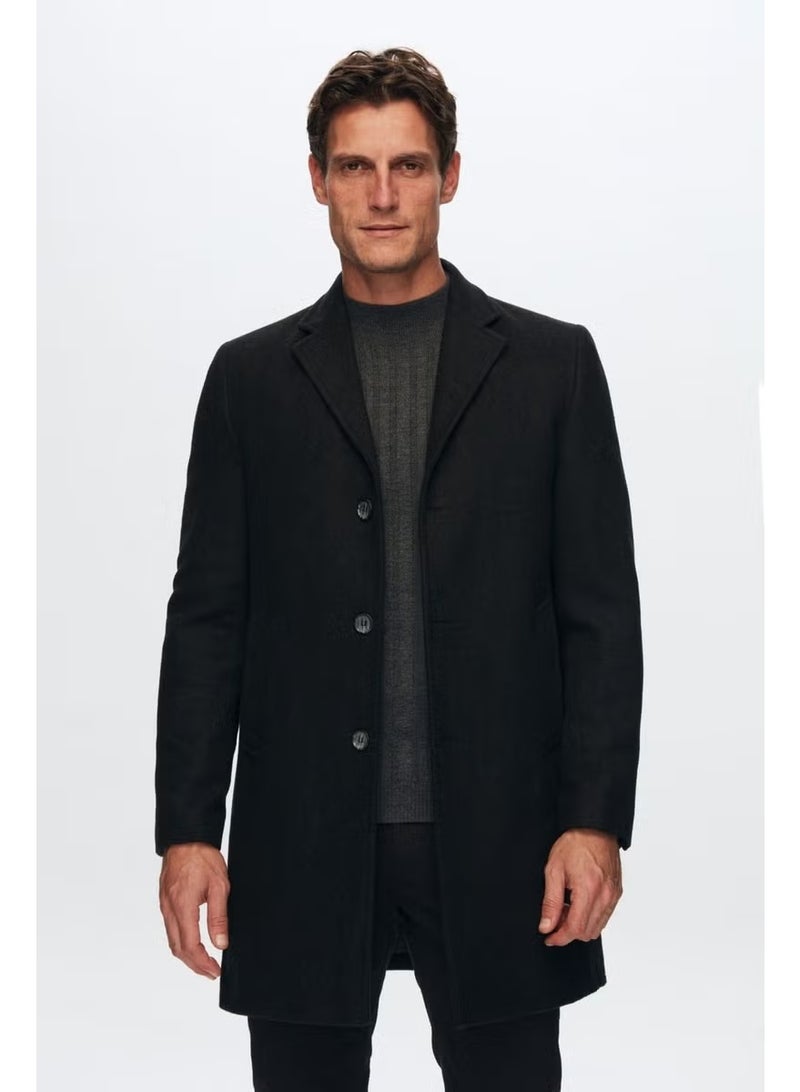 D'S DAMAT معطف كشمير أسود بقصة عادية وياقة مونو 5HF08ORT10000 - Image 2